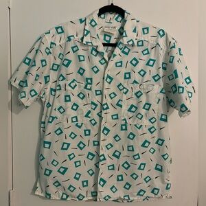 ESPIRIT Sport Mens Vintage Geometric Patterned Shirt Medium Button down 80s Teal